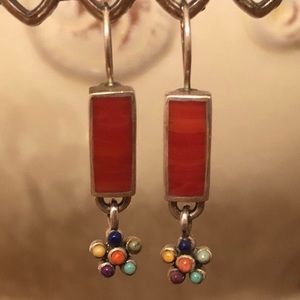 Rare Vintage Silpada Sterling Silver Multi-Color Stone Flower Earrings W1259